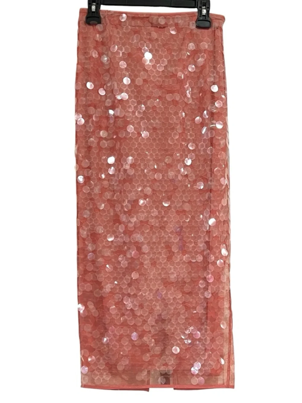 STAUD Casey Sequined Mesh Midi Skirt – Pink Blush